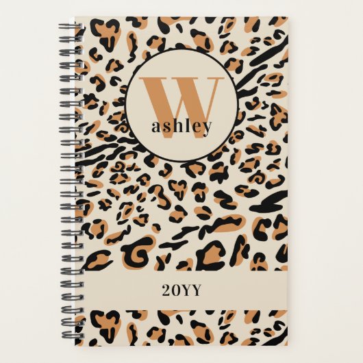 Leopard Print Modern Mit Monogramm 2023 Planer (Vorderseite)