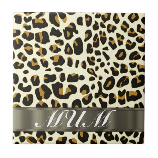 Leopard Print Mom Text Fliese (Vorderseite)