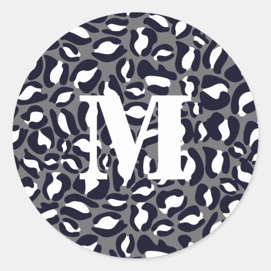 Leopard Print Monogram Classic Dschungel Party Runder Aufkleber (Vorderseite)