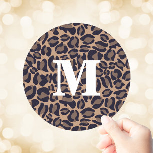 Leopard Print Monogram Classic Dschungel Party Runder Aufkleber