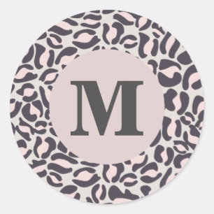 Leopard Print Monogram Classic Pink Jungle Party Runder Aufkleber