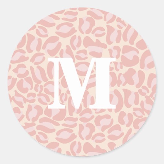 Leopard Print Monogram Classic Pink Jungle Party Runder Aufkleber (Vorderseite)
