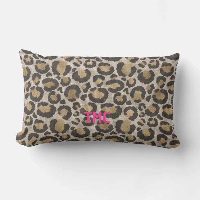 Leopard Print Monogram INITIALS Chic Animal Fun Lendenkissen (Vorderseite)
