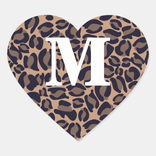 Leopard Print Monogram Leopard Spots Jungle Safari Herz-Aufkleber (Vorderseite)