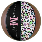 Leopard Print Monogram Name Girl Basketball (Vertikal)