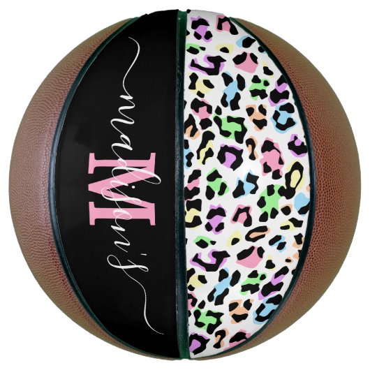 Leopard Print Monogram Name Girl Basketball (Vertikal)