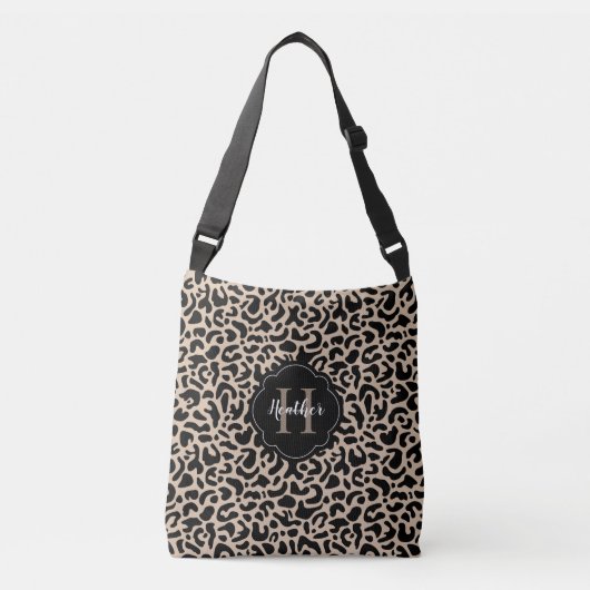 Leopard Print Monogram Totbeutel Tragetaschen Mit Langen Trägern (Vorderseite)