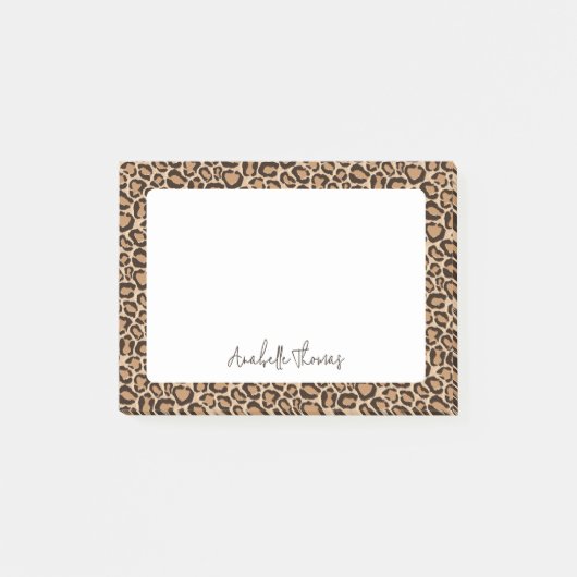 Leopard Print Monogrammed Post-it Klebezettel (Vorderseite)