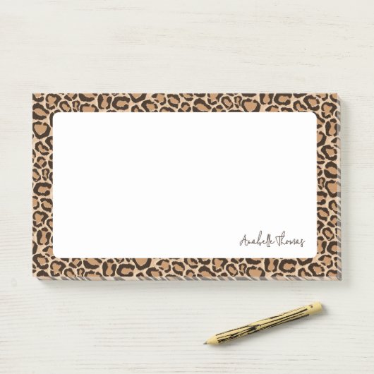 Leopard Print Monogrammed Post-it Klebezettel (Auf Schreibtisch)