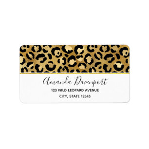 Leopard Print Muster in Gold und Schwarz Adressaufkleber