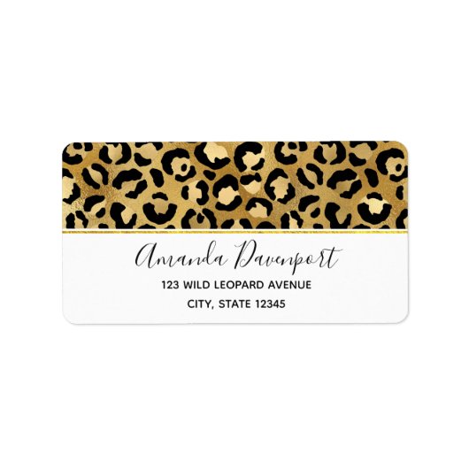 Leopard Print Muster in Gold und Schwarz Adressaufkleber (Vorne)