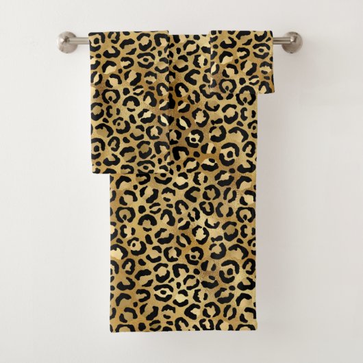 Leopard Print Muster in Gold und Schwarz Badhandtuch Set (Insitu)