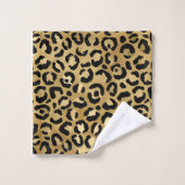 Leopard Print Muster in Gold und Schwarz Badhandtuch Set (Waschlappen)