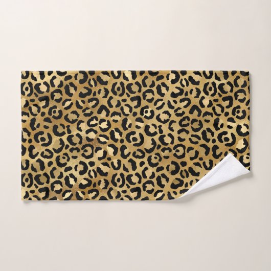 Leopard Print Muster in Gold und Schwarz Badhandtuch Set (Handtuch)
