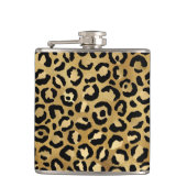Leopard Print Muster in Gold und Schwarz Flachmann (Vorderseite)