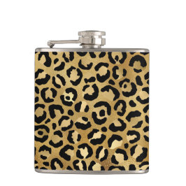 Leopard Print Muster in Gold und Schwarz Flachmann