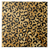 Leopard Print Muster in Gold und Schwarz Fliese (Vorderseite)