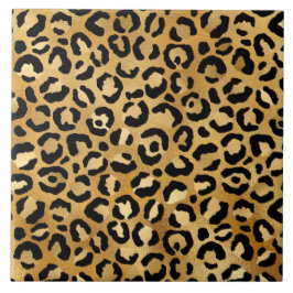 Leopard Print Muster in Gold und Schwarz Fliese