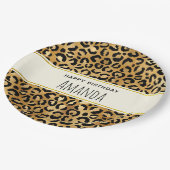 Leopard Print Muster in Gold und Schwarz Geburtsta Pappteller (Schrägansicht)