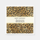 Leopard Print Muster in Gold und Schwarz Geburtsta Serviette (Vorderseite)