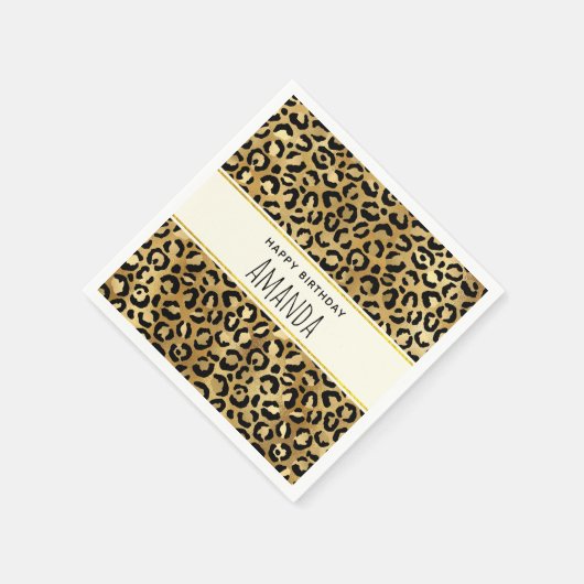 Leopard Print Muster in Gold und Schwarz Geburtsta Serviette (Ecke)