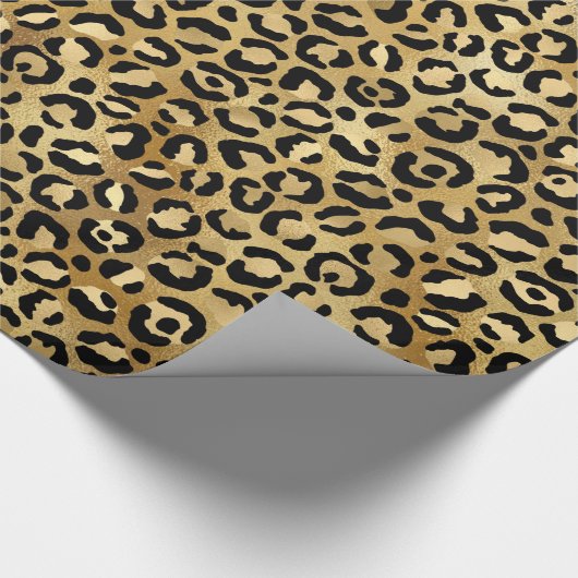 Leopard Print Muster in Gold und Schwarz Geschenkpapier (Ecke)