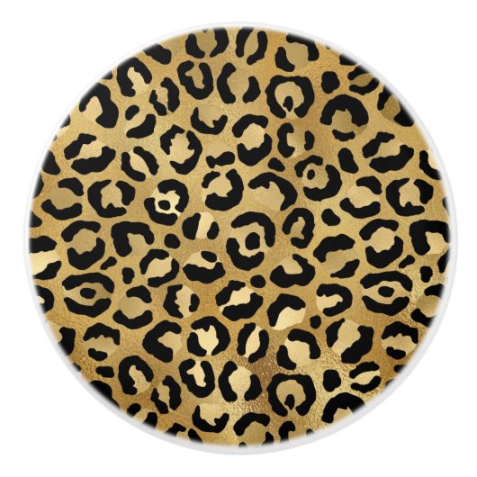 Leopard Print Muster in Gold und Schwarz Keramikknauf (Vorderseite)