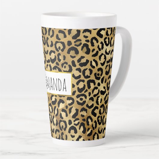 Leopard Print Muster in Gold und Schwarz Milchtasse (Rechte Ecke)