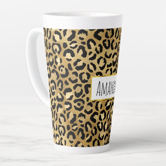 Leopard Print Muster in Gold und Schwarz Milchtasse (Linke Ecke)