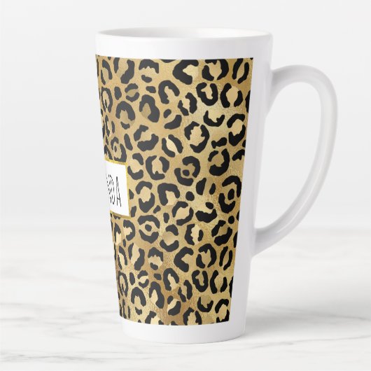 Leopard Print Muster in Gold und Schwarz Milchtasse (Rechts)