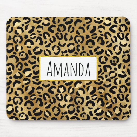 Leopard Print Muster in Gold und Schwarz Mousepad (Vorne)