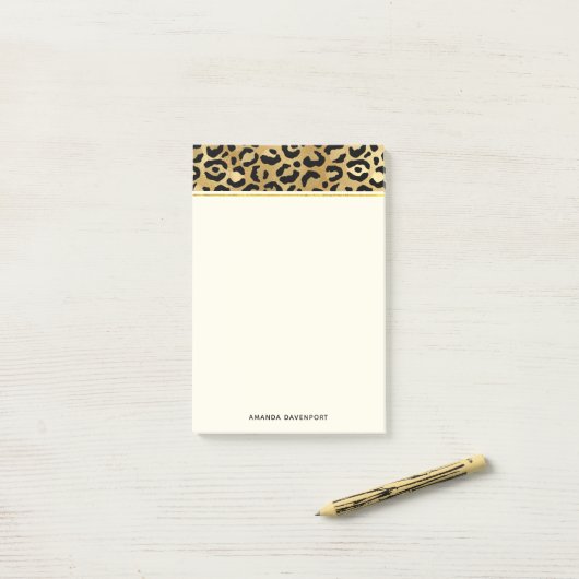 Leopard Print Muster in Gold und Schwarz Post-it Klebezettel (Auf Schreibtisch)