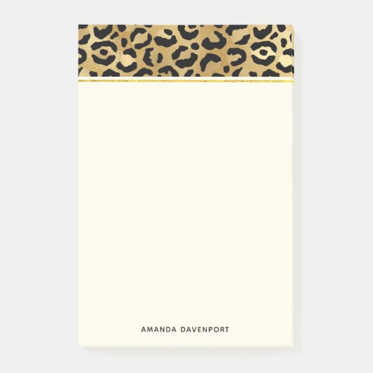 Leopard Print Muster in Gold und Schwarz Post-it Klebezettel (Vorderseite)