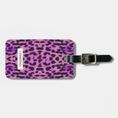 Leopard Print Muster Lila Elegant Personalisiert Gepäckanhänger (Vorderseite horizontal)