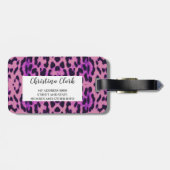 Leopard Print Muster Lila Elegant Personalisiert Gepäckanhänger (Rückseite horizontal)