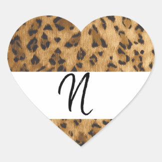 Leopard Print N Monogram Initials Merchandise Herz-Aufkleber