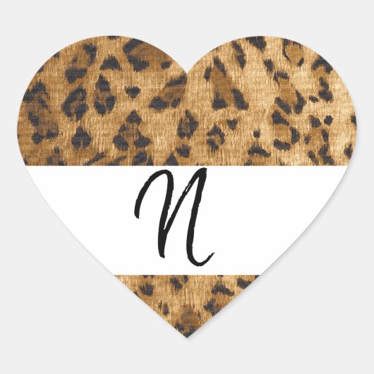 Leopard Print N Monogram Initials Merchandise Herz-Aufkleber (Vorderseite)
