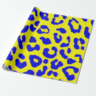 Leopard Print Navy Yellow Geschenkpapier