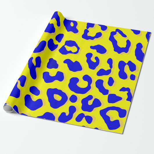 Leopard Print Navy Yellow Geschenkpapier (Ungerollt)