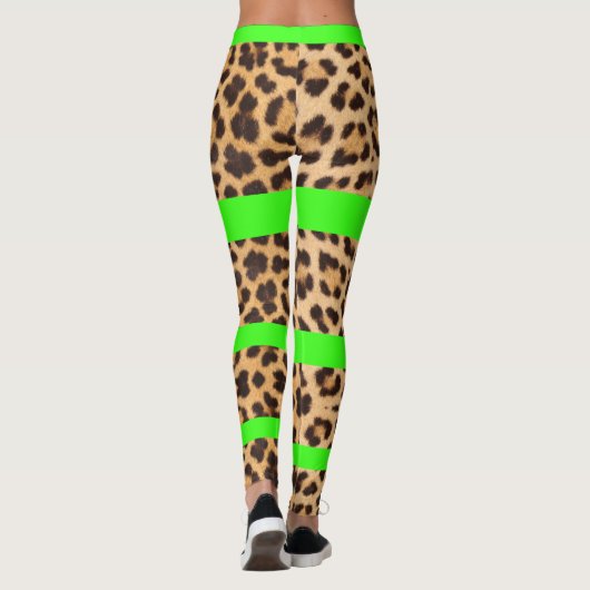 Leopard Print Neon Green Strip Leggings (Rückseite)