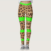 Leopard Print Neon Green Strip Leggings (Vorderseite)