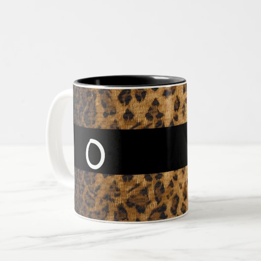 Leopard Print O Monogramm Initialen Coffee Tasse C (Vorderseite Links)