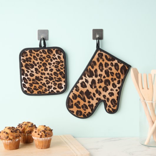 Leopard Print Ofenhandschuh & Topflappen-Set (Insitu (Hängend))