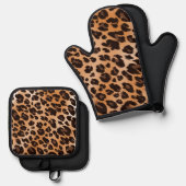 Leopard Print Ofenhandschuh & Topflappen-Set (Vorderseite/Rückseite)
