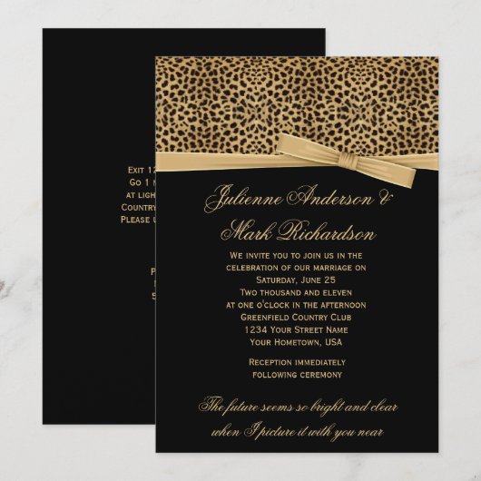 Leopard Print on Black Wedding Einladung (Vorne/Hinten)
