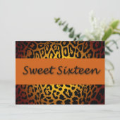 Leopard Print, Orange & Black 16 . Geburtstag Einladung (Stehend Vorderseite)
