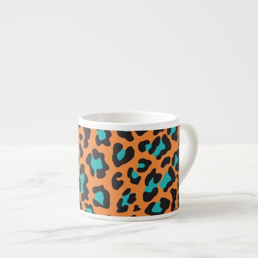 Leopard Print Orange, Black, Aqua Espressotasse (Vorderseite Rechts)