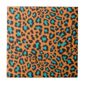 Leopard Print Orange, Black, Aqua Fliese (Vorderseite)