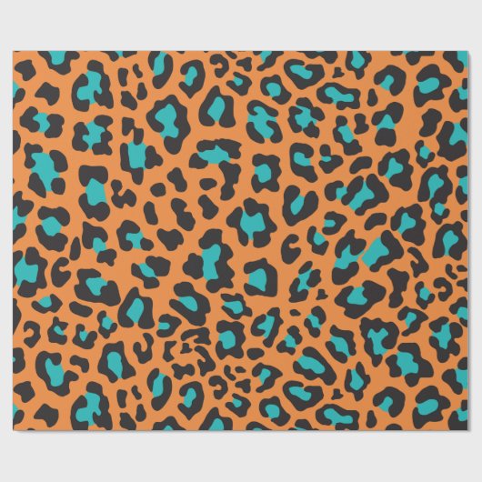 Leopard Print Orange, Black, Aqua Geschenkpapier (Flach)