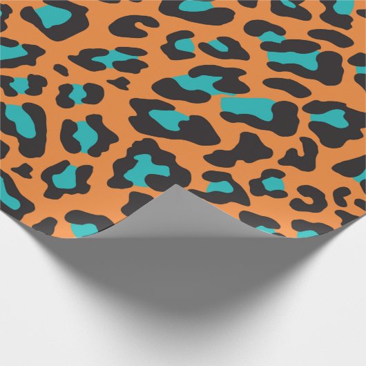 Leopard Print Orange, Black, Aqua Geschenkpapier (Ecke)